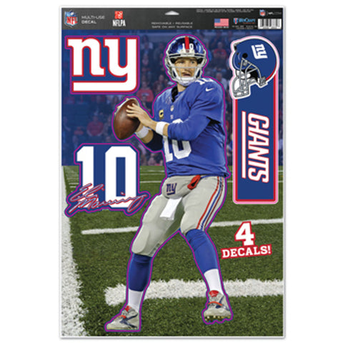 New York Giants Decal 11x17 Multi Use Eli Manning Design Cut to Logo 4 Piece
