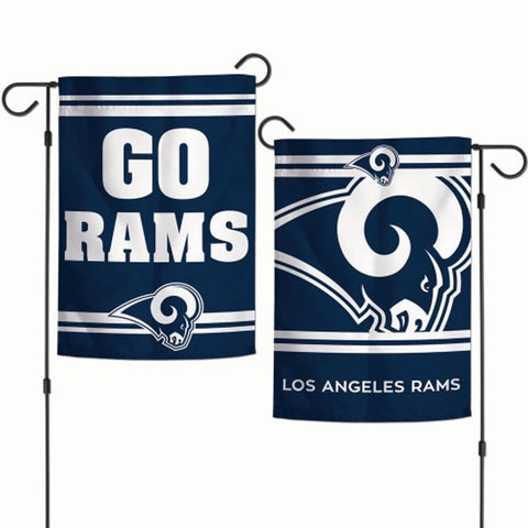 Los Angeles Rams Flag 12x18 Garden Style 2 Sided Slogan Design - Special Order