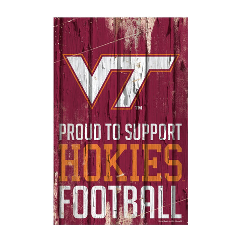 Virginia Tech Hokies Sign 11x17 Wood Proud to Support Design - Special Order