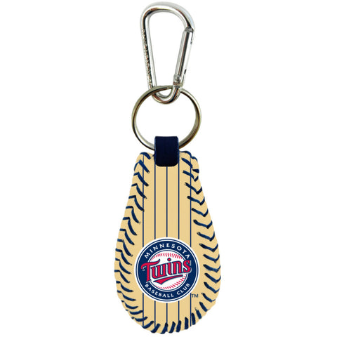 Minnesota Twins Keychain Classic Baseball Pinstripe Cream Leather Navy Thread CO
