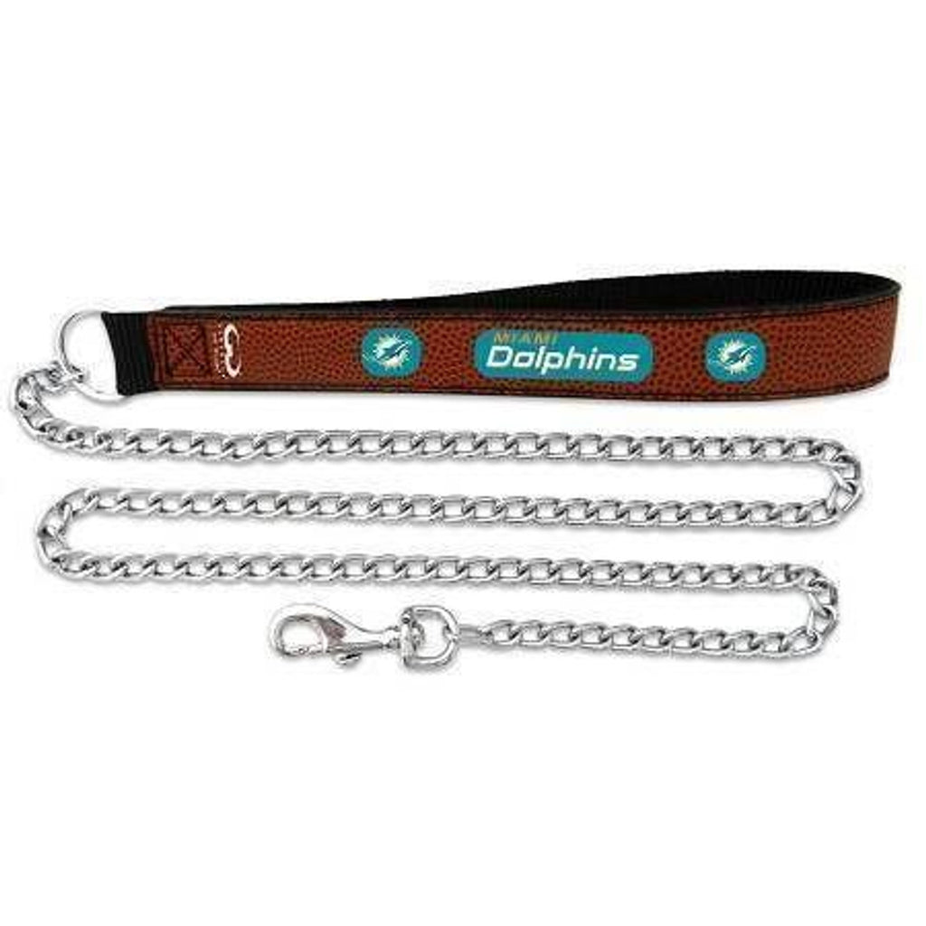 Miami Dolphins Pet Leash Leather Chain Football Size Large CO