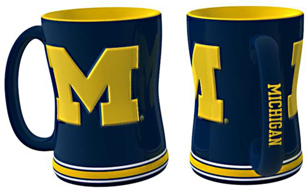 Michigan Wolverines Coffee Mug 14oz Sculpted Relief Team Color