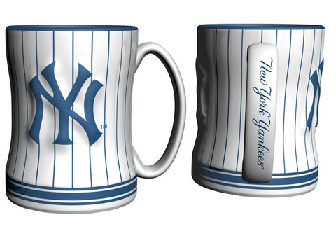 New York Yankees Coffee Mug 14oz Sculpted Relief Pinstripes Team Color