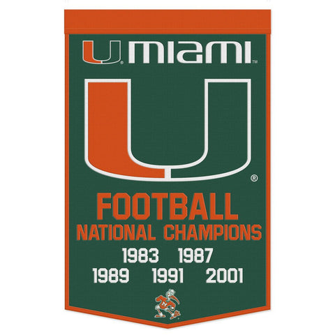 Miami Hurricanes Banner Wool 24x38 Dynasty Champ Design Football - Special Order