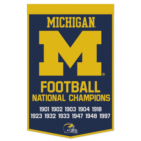 Michigan Wolverines Banner Wool 24x38 Dynasty Champ Design Football - Special Order