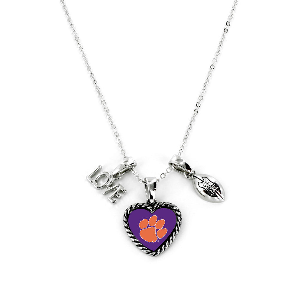 Clemson Tigers Necklace Charmed Sport Love Football - Special Order