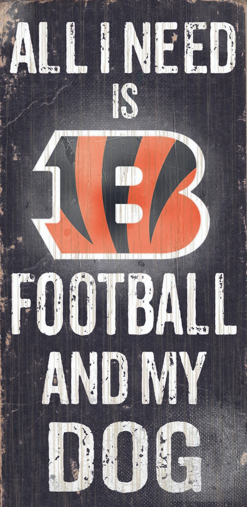 Cincinnati Bengals Wood Sign - Football and Dog 6"x12"