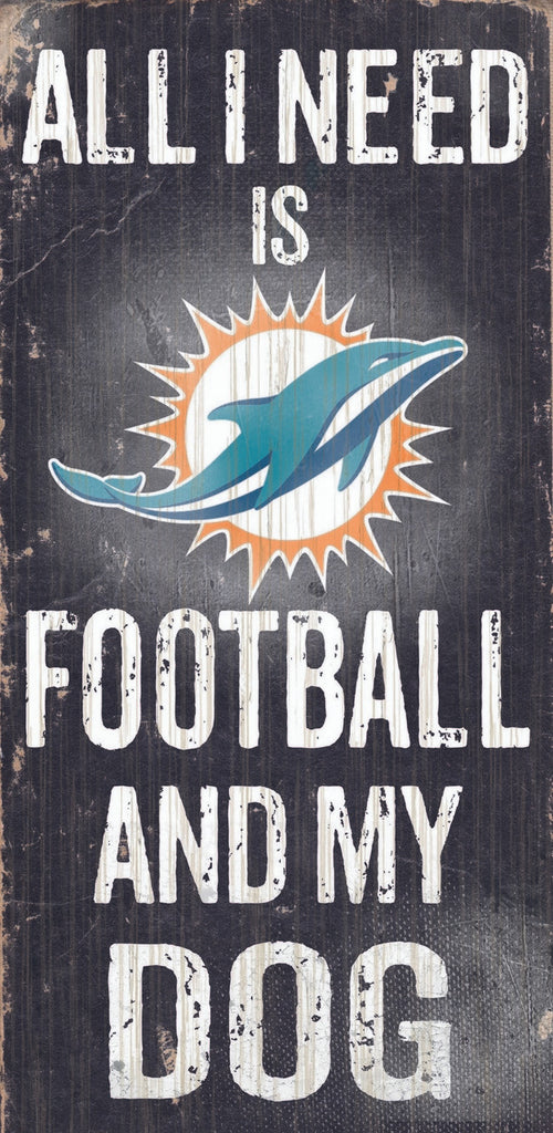 Miami Dolphins Wood Sign - Football and Dog 6"x12"