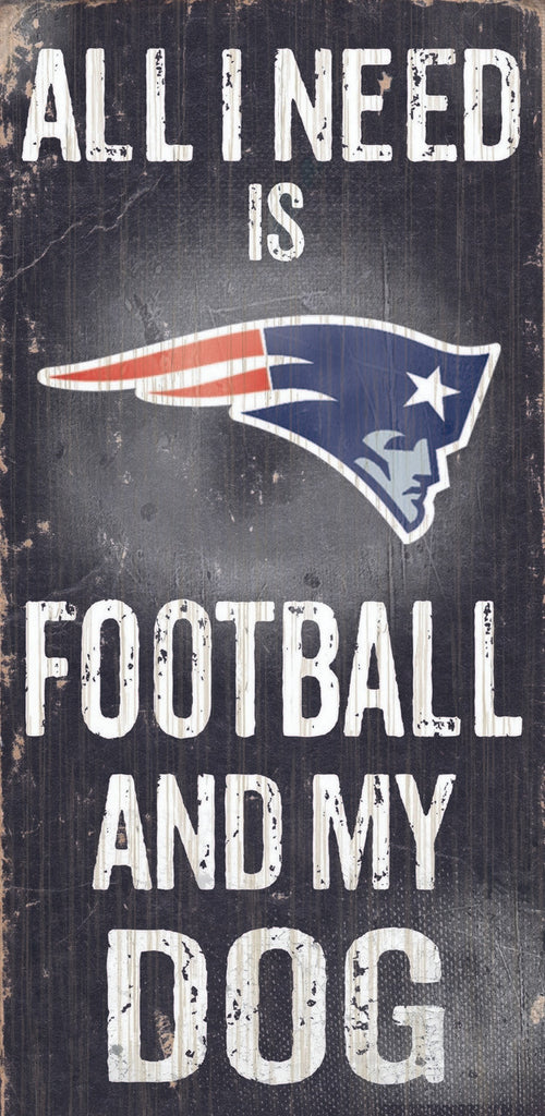 New England Patriots Wood Sign - Football and Dog 6"x12"