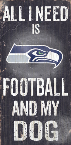 Seattle Seahawks Wood Sign - Football and Dog 6"x12"