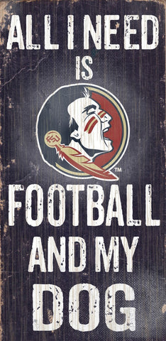 Florida State Seminoles Wood Sign - Football and Dog 6"x12"