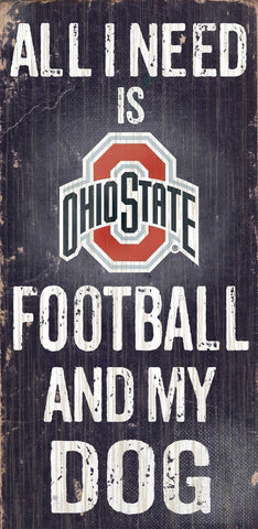 Ohio State Buckeyes Wood Sign - Football and Dog 6"x12"