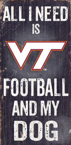Virginia Tech Hokies Sign Wood 6x12 Football and Dog Design - Special Order