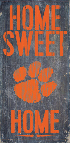 Clemson Tigers Wood Sign - Home Sweet Home 6"x12"