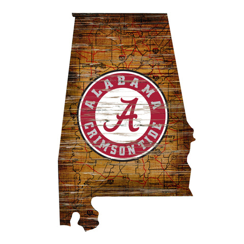 Alabama Crimson Tide Sign Wood 24 Inch State Wall Art Design - Special Order
