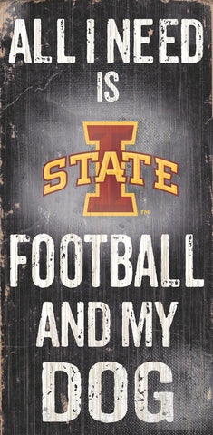 Iowa State Cyclones Sign Wood 6x12 Football and Dog Design - Special Order