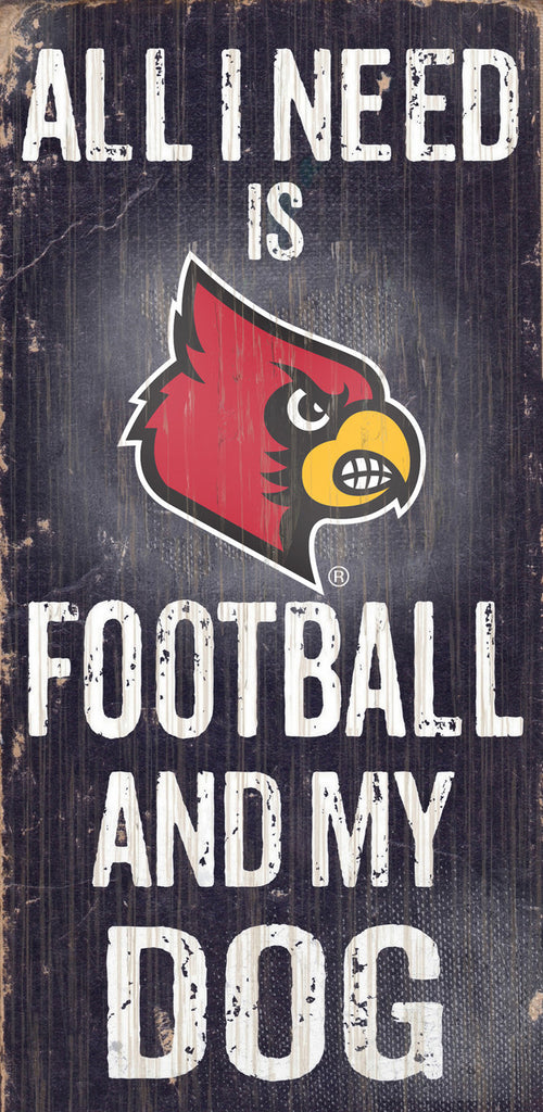 Louisville Cardinals Wood Sign - Football and Dog 6x12 - Special Order