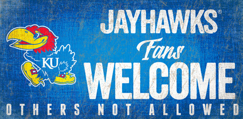 Kansas Jayhawks Wood Sign Fans Welcome 12x6 - Special Order