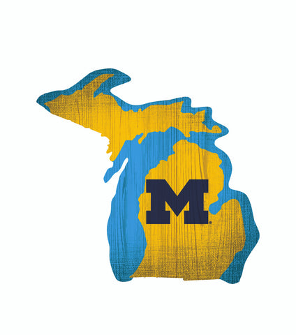Michigan Wolverines Sign Wood 12 Inch Team Color State Shape Design