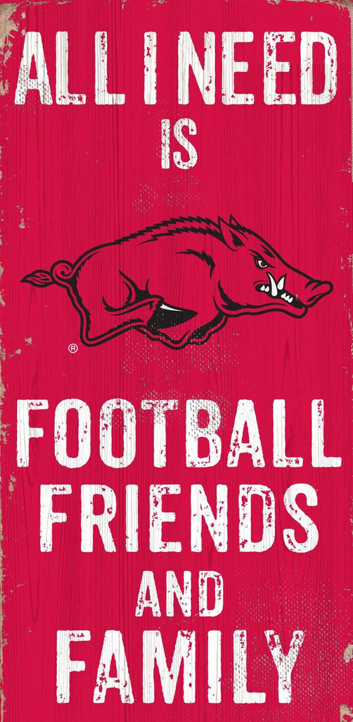 Arkansas Razorbacks Sign Wood 6x12 Football Friends and Family Design Color - Special Order