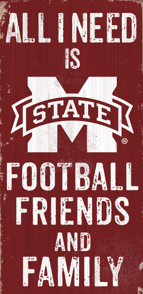 Mississippi State Bulldogs Sign Wood 6x12 Football Friends and Family Design Color - Special Order