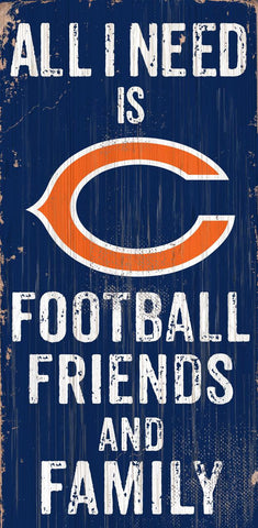 Chicago Bears Sign Wood 6x12 Football Friends and Family Design Color - Special Order