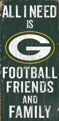 Green Bay Packers Sign Wood 6x12 Football Friends and Family Design Color - Special Order