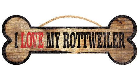 Pet Sign Wood Dog Bone Shape I Love My Rottweiler 10"x4"