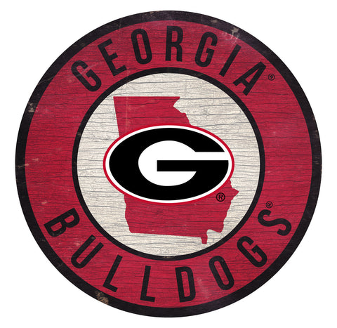 Georgia Bulldogs Sign Wood 12 Inch Round State Design