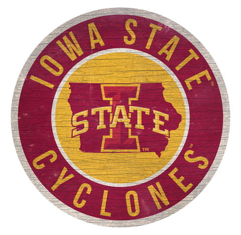 Iowa State Cyclones Sign Wood 12 Inch Round State Design