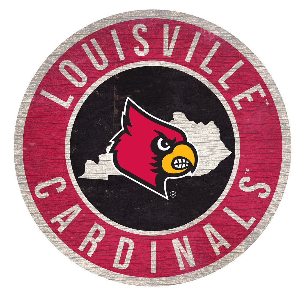 Louisville Cardinals Sign Wood 12 Inch Round State Design - Special Order