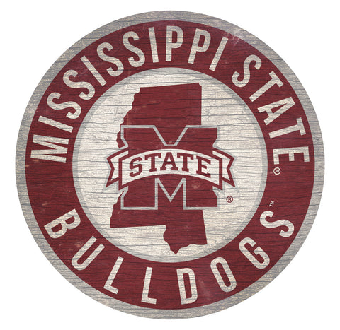 Mississippi State Bulldogs Sign Wood 12 Inch Round State Design - Special Order