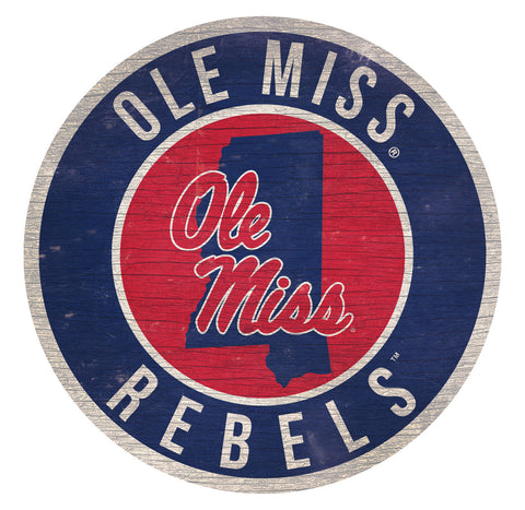 Mississippi Rebels Sign Wood 12 Inch Round State Design - Special Order