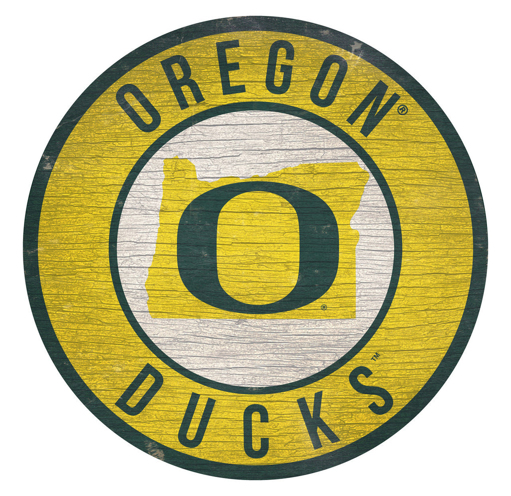 Oregon Ducks Sign Wood 12 Inch Round State Design - Special Order