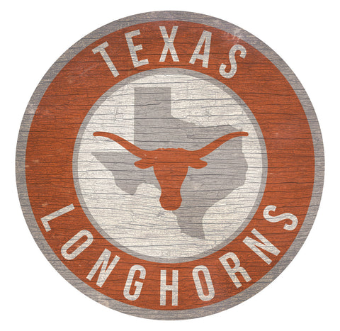 Texas Longhorns Sign Wood 12 Inch Round State Design