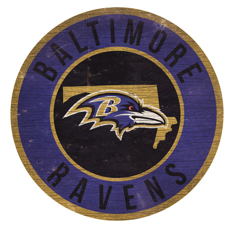 Baltimore Ravens Sign Wood 12 Inch Round State Design