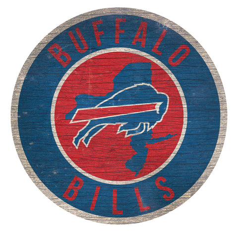 Buffalo Bills Sign Wood 12 Inch Round State Design