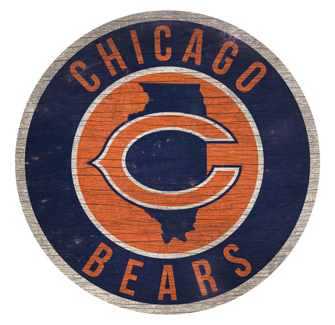 Chicago Bears Sign Wood 12 Inch Round State Design