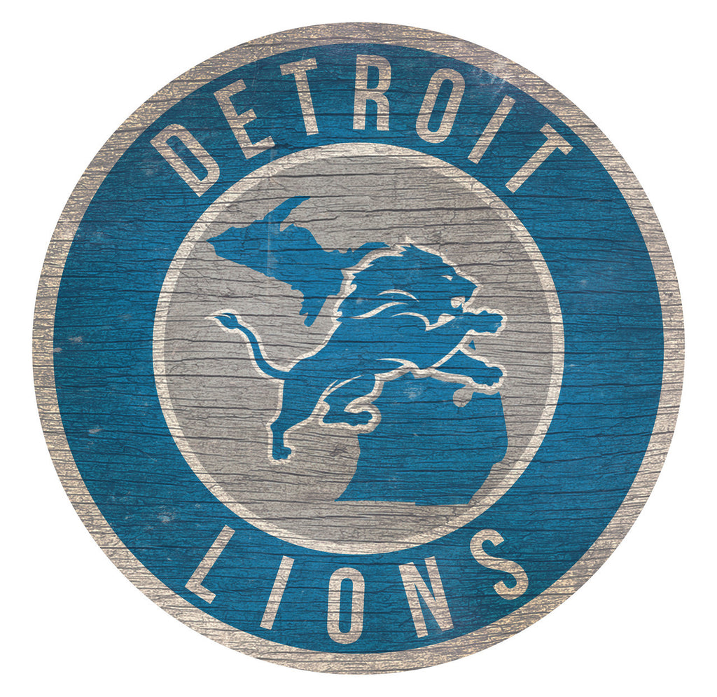 Detroit Lions Sign Wood 12 Inch Round State Design