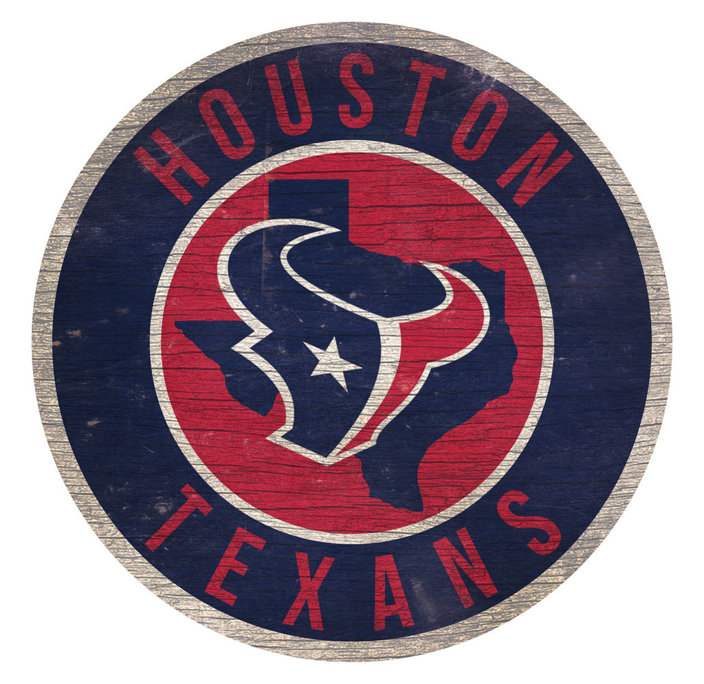 Houston Texans Sign Wood 12 Inch Round State Design