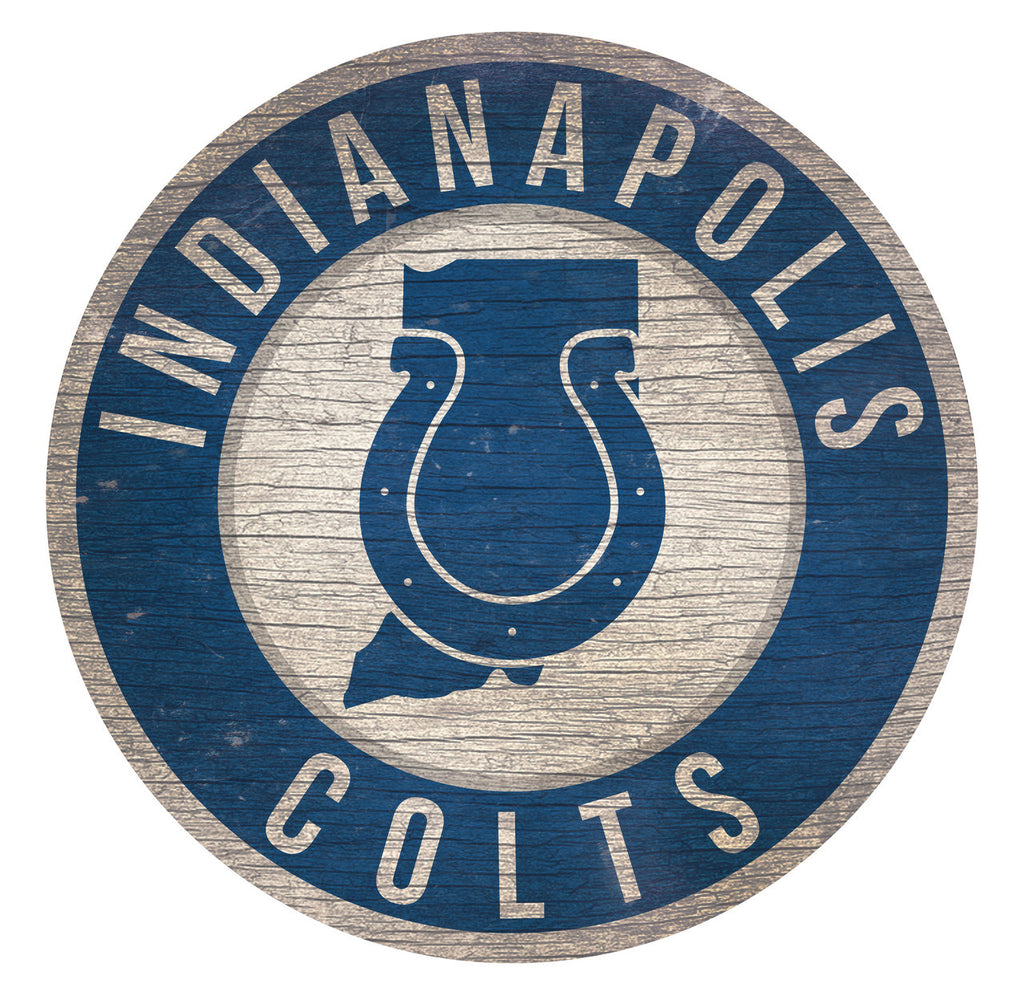 Indianapolis Colts Sign Wood 12 Inch Round State Design