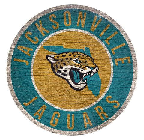 Jacksonville Jaguars Sign Wood 12 Inch Round State Design