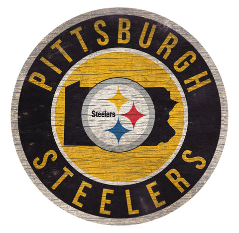 Pittsburgh Steelers Sign Wood 12 Inch Round State Design