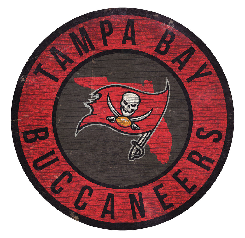Tampa Bay Buccaneers Sign Wood 12 Inch Round State Design