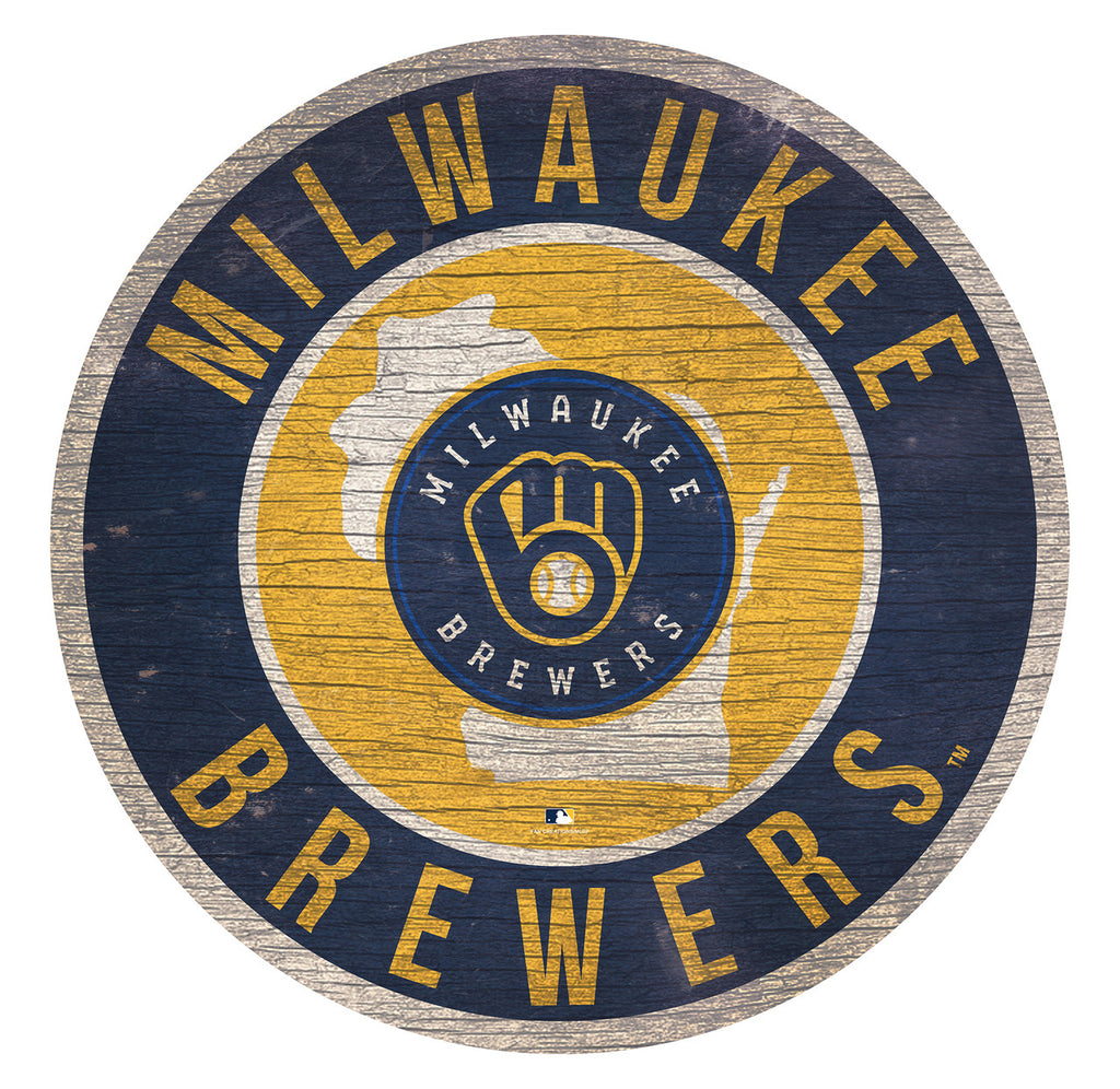 Milwaukee Brewers Sign Wood 12 Inch Round State Design