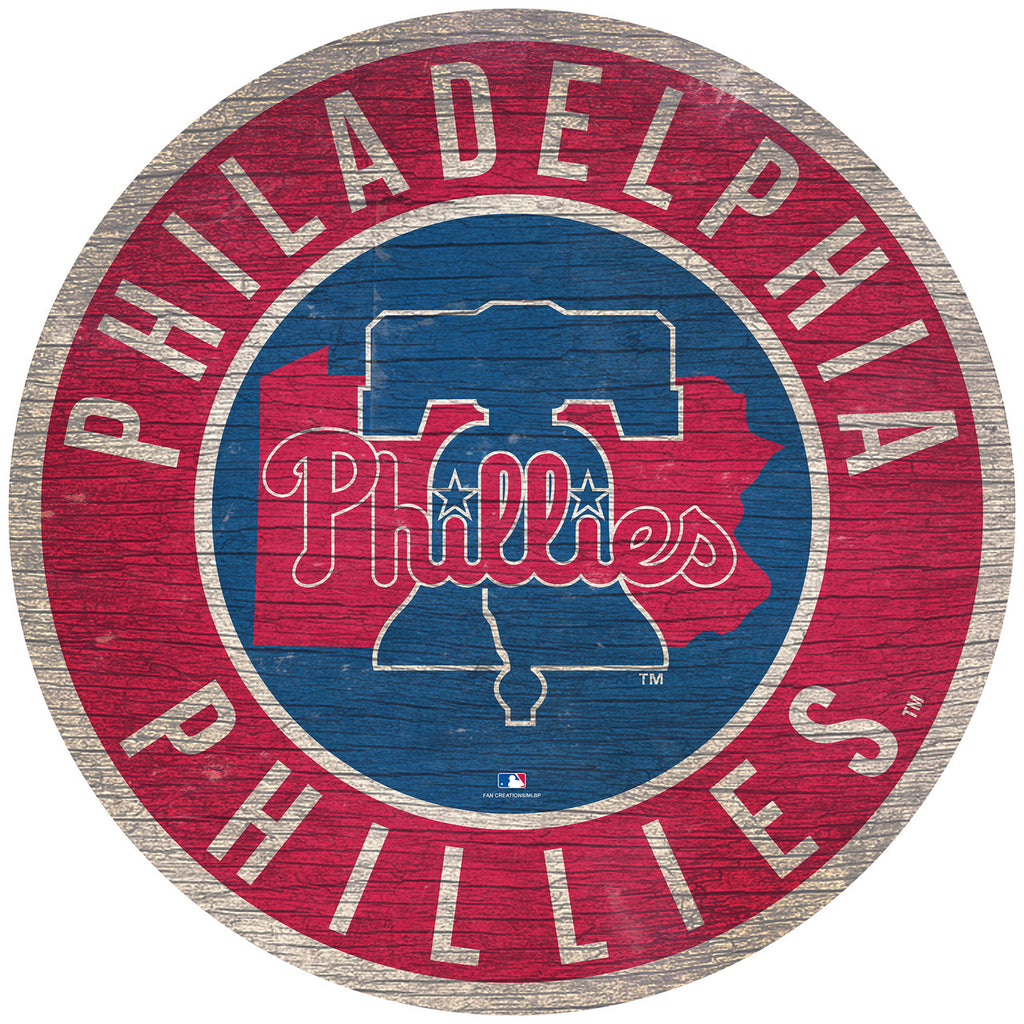Philadelphia Phillies Sign Wood 12 Inch Round State Design