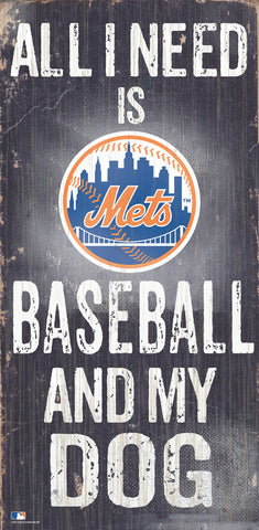 New York Mets Sign Wood 6x12 Baseball and Dog Design