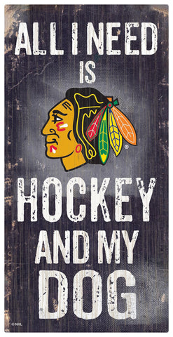 Chicago Blackhawks Sign Wood 6x12 Hockey and Dog Design