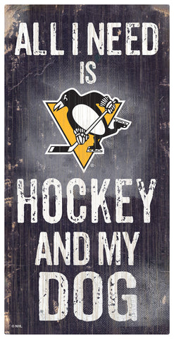 Pittsburgh Penguins Sign Wood 6x12 Hockey and Dog Design