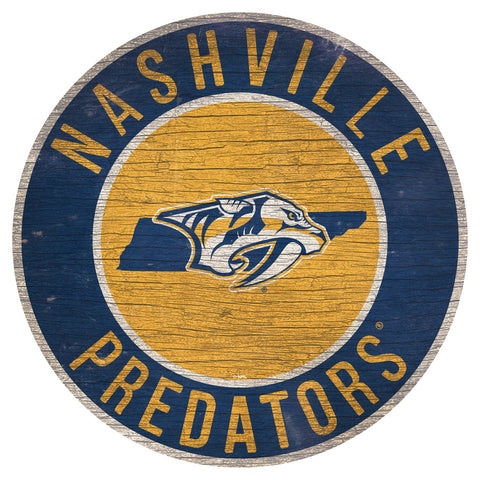 Nashville Predators Sign Wood 12 Inch Round State Design